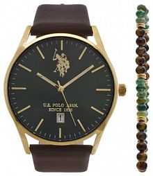 Zegarek U.S. Polo Assn. złoty damski Zestaw  i bransoletka