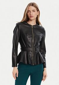 Kurtka skórzana Rinascimento czarna damska Z imitacji skóry