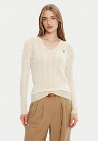 Sweter Polo Ralph Lauren kremowy damski 211971866001 Écru Slim Fit