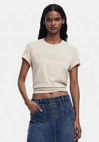 T-shirt Desigual kremowy damski Brandy 25SWTK17 Écru Regular Fit
