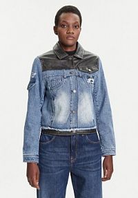Kurtka jeansowe Desigual niebieska damska Jeansowa Contrast Mickey 25WWED16  Regular Fit