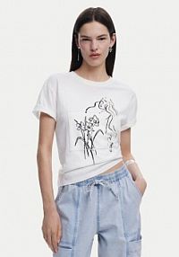 T-shirt Desigual biały damski Paraguay 25SWTKAB  Regular Fit