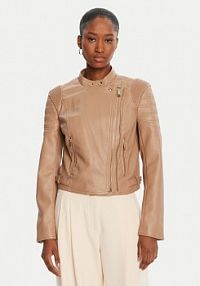 Kurtka skórzana Guess beżowa damska Z imitacji skóry