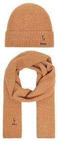 Czapka zimowa Polo Ralph Lauren brązowa damska Zestaw Szalik i  455981430002