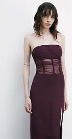 Długa sukienka bandeau z gorsetem i rozcięciem fioletowa PATRIZIA PEPE