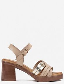 Ciemnobeżowe sandały na Słupku Ozdobione Paskami Vilasea Renee