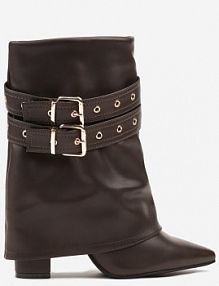 Brązowe Botki kowbojki na Słupku Ozdobione Klamrami i Wywiniętą Cholewką Codvire Renee