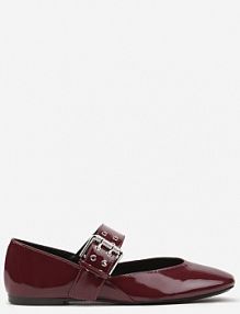 Bordowe Lakierowane Balerinki z Paskiem Zapinanym na Dużą Klamrę Tastia l.day