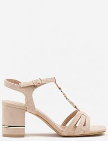Beżowe sandały na Słupku z Metalicznymi Ozdobami Deorwinne Renee