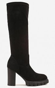 Czarne Kozaki z Imitacji Zamszu na Obcasie Typu Słupek Rilaresa ideal