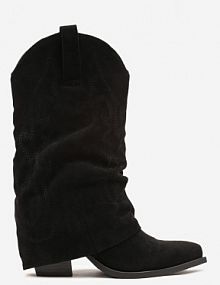 Czarne Botki kowbojki z Cholewką Imitującą Nogawkę Zellaxie Renee