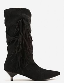 Czarne botki na Kaczuszce Ozdobione Frędzlami i Marszczoną Cholewką Latolea c'm paris