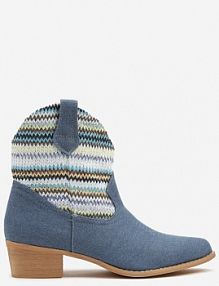 Niebieskie Botki Typu kowbojki na Niskim Obcasie Elearisha Renee