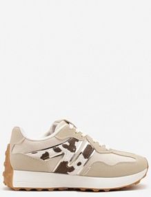 Beżowo-Brązowe sneakersy Ozdobione Geometrycznym Motywem w Krowie Łaty Rilameia c'm paris damskie