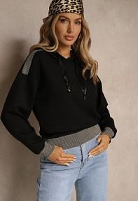 Czarna bluza z kapturem Ozdobiona Ściągaczami i Metaliczną Nitką Ulisiela Renee damska