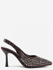 Brązowe szpilki Slingback Ozdobione Cyrkoniami Benikke ideal