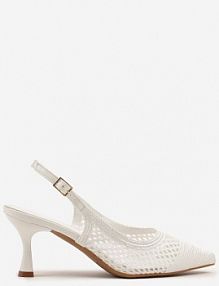 Białe sandały Slingback na Klepsydrze z Szydełkową Cholewką i Noskiem w Szpic Mairita marquiiz