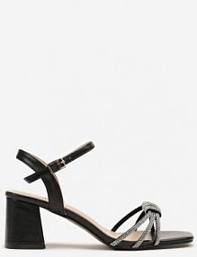 Czarne sandały na Słupku Ozdobione Cyrkoniami Nilomessa Renee