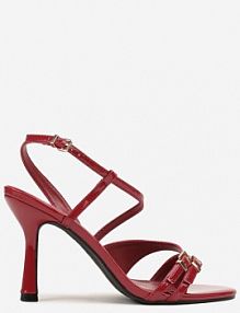 Czerwone sandały na obcasie Zdobione Skośnym Paskiem i Klamerkami Mallunea ciaodeo