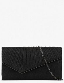 Czarna Wieczorowe Kopertowa torebka Ozdobiona Brokatem z Łańcuszkiem Emalssa Renee