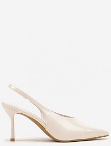 Beżowe Lakierowane sandały na Szpilce Typu Slingback Addoxie ideal