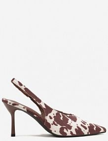 Brązowe Czółenka sandały w Krowie Łaty na Szpilce Typu Slingback Addoxie ideal