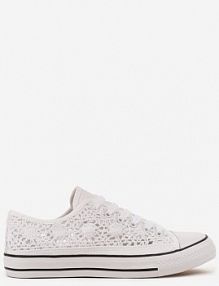 Biało-Czarne Ażurowe trampki pod Kostkę ze Sznurowaniami Zelimia Renee damskie