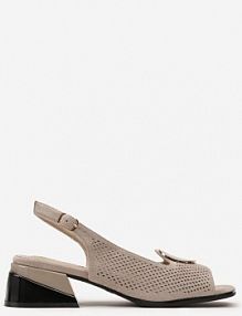 Ciemnobeżowe sandały Vices na Słupkowym obcasie z Ażurową Cholewką z Aplikacją Idamines Renee