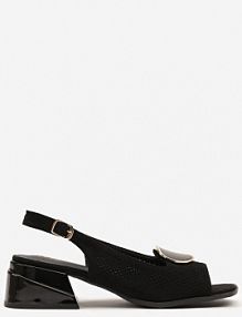 Czarne sandały Vices na Słupkowym obcasie z Ażurową Cholewką z Aplikacją Idamines Renee