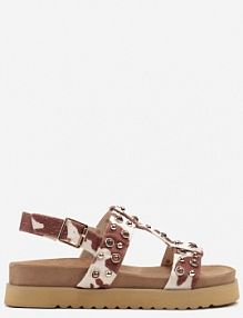 Brązowo-Białe sandały z Motywem w Łaty Ozdobione Koralikami Atelisse c'm paris damskie