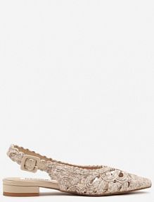 Beżowe sandały Slingback z Szydełkową Cholewką z Metalicznymi Przeszyciami Frolette ciaodeo damskie