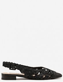 Czarne sandały Slingback z Szydełkową Cholewką z Metalicznymi Przeszyciami Frolette ciaodeo damskie