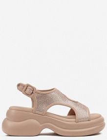 Beżowe sandały Chunky na Piankowej Platformie z Cyrkoniową Cholewką Idamirela next step damskie