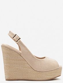 Beżowe sandały Slingback z Imitacji Zamszu na Koturnie Daldiva ciaodeo