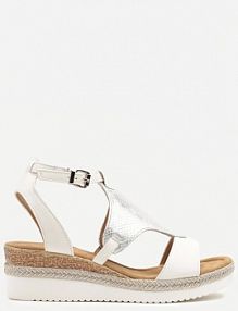 Białe sandały z Ozdobną Wstawką z Tłoczeniami i Plecionym Paskiem na Koturnie Olimora Renee