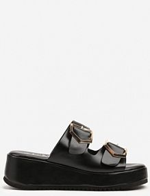 Czarne klapki na Koturnie z Paskami ze Sprzączkami Nonathiel Renee