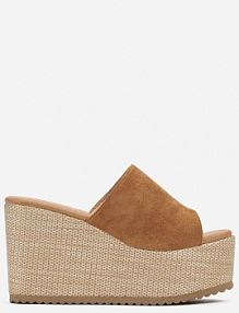 Brązowe klapki w Stylu Boho na Platformie i Koturnie z Paskiem z Imitacji Zamszu Marinle Renee