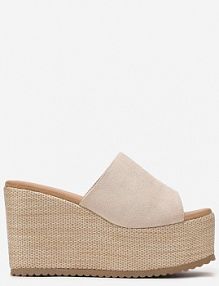 Beżowe klapki w Stylu Boho na Platformie i Koturnie z Paskiem z Imitacji Zamszu Marinle Renee