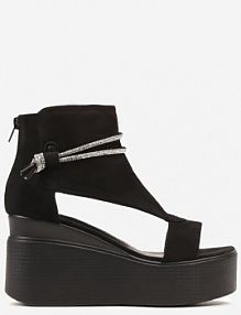 Czarne sandały za Kostkę na Platformie z Koturnem Ozdobione Cyrkoniami Gavrela Renee