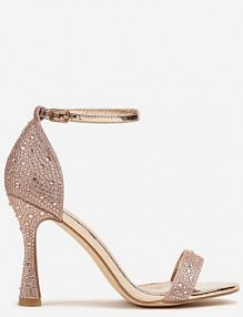 Szampańskie Brokatowe sandały na Klepsydrowej Szpilce z Drobnymi Cyrkoniami Isoldis Renee