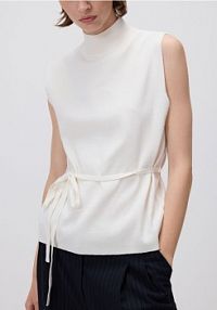 Dzianinowy top z wiązaniem Reserved beżowy damski 017GH-02X