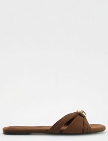 Klapki z ozdobną klamrą Reserved brązowe damskie 0247U-89X