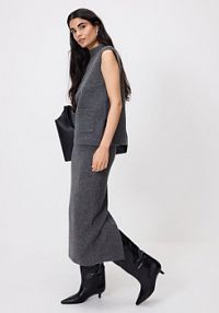 Dzianinowa spódnica z rozcięciem Reserved szara 085GS-85M