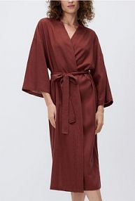 Szlafrok z dodatkiem lnu Reserved czerwony damski 094EY-92X