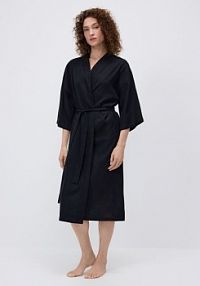 Szlafrok z dodatkiem lnu Reserved czarny damski 094EY-99X
