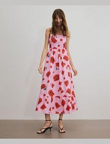 Sukienka midi w kwiaty Reserved różowa 139FG-30X