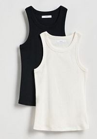 Bawełniany top 2 pack Reserved biały damski 215EY-01X