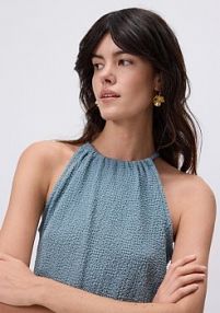 Kreszowany top z dekoltem halter Reserved zielony damski 342GU-07X