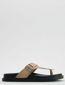 Klapki z imitacji skóry Reserved beżowe damskie 355CR-08X