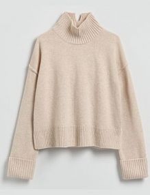 Wełniany sweter z golfem Reserved beżowy damski 382GX-08X
